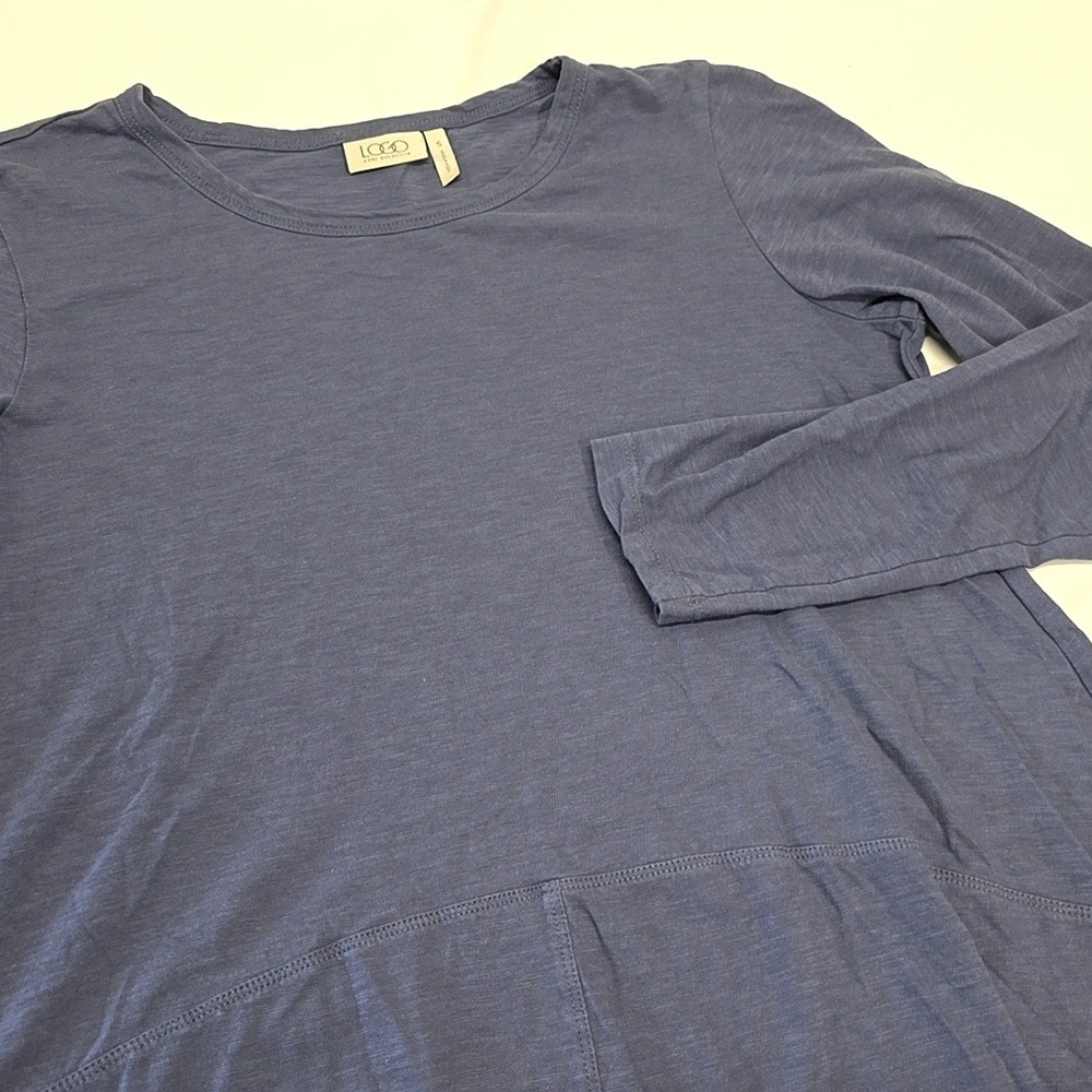 LOGO Lori Goldstein Tunic Women Small Blue Long‎ Sleeve Sharkbite Cotton Top